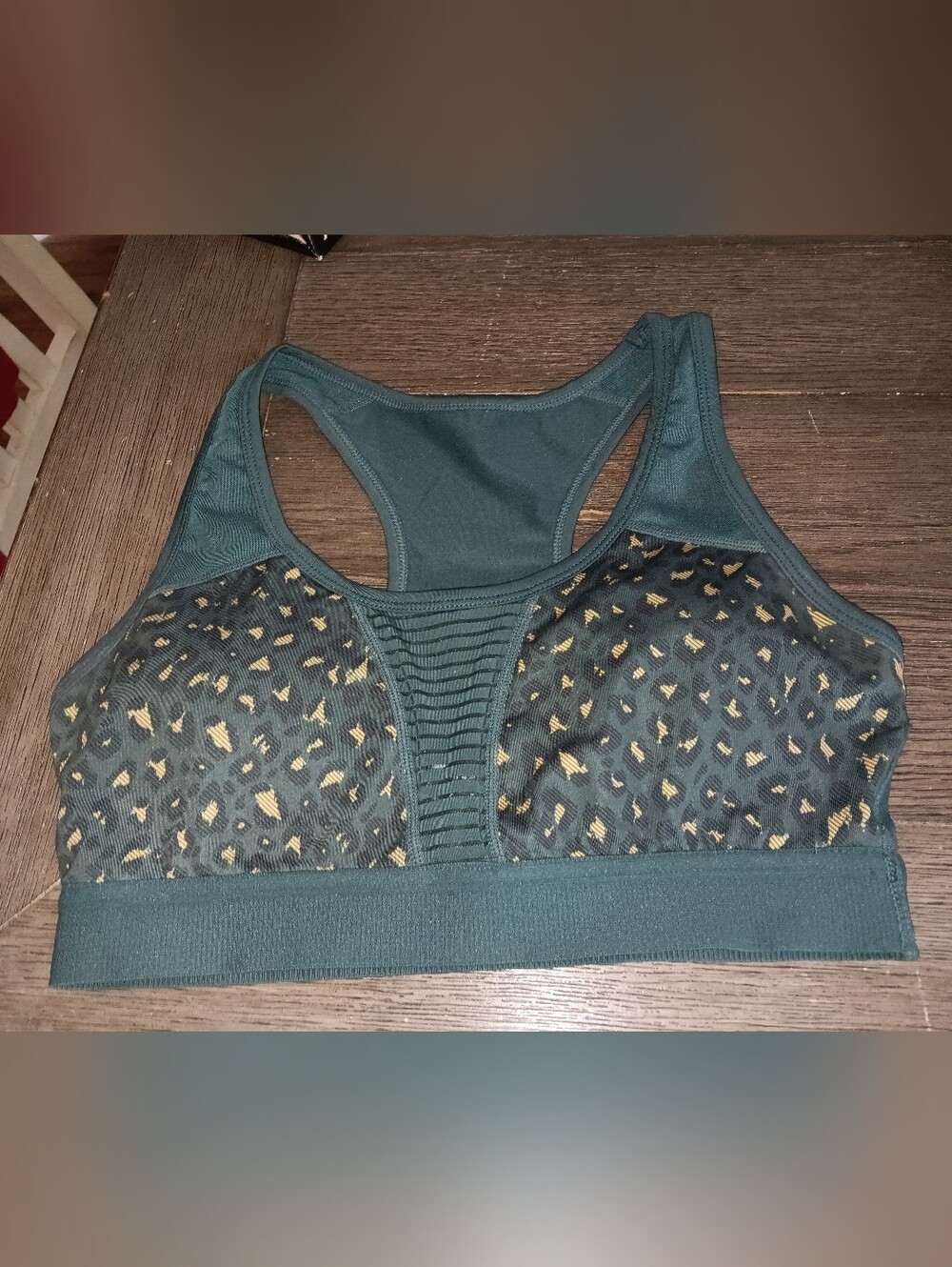 ZYIA Deep Forest Green Mesh Sports Bralette with Gold Accent Print